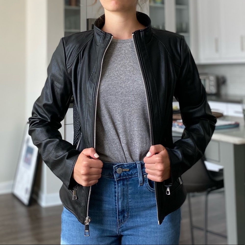 Guess Black Leather Jacket Size Small